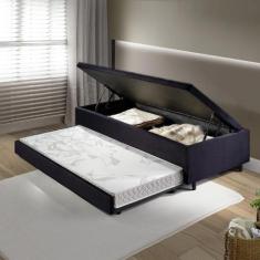 Bicama Box Com Baú Viúvo 120x203 com Colchão Auxiliar Suede Preto - Ca