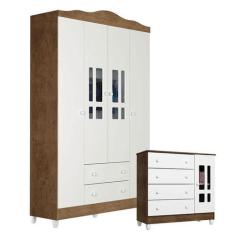 Cômoda e Guarda Roupa Infantil Ariel 4 Portas Branco Acetinado Amadeir