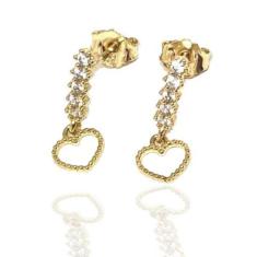 Brinco de ouro 18k Coração com Pedras - Elegancy Joias