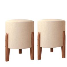 Conjunto 2 Puff Sala Banqueta Redondo Dallas Pés em Madeira-Cores - Lo