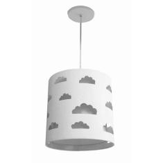 Lustre infantil pendente nuvens  recortes cinza 25x25 - Tom Luz