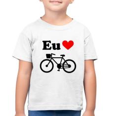 Camiseta Algodão Infantil Eu Amo Bicicleta - Foca na Moda, Branco, 10