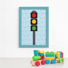 Quadro Decorativo Infantil Semáforo 22x32 Moldura Azul - Quartinhos
