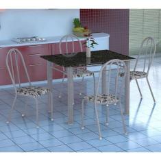 Conjunto de Mesa Genova com 4 Cadeiras Alicante Branco Prata e Branco 