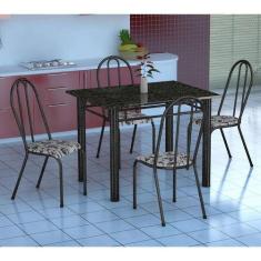 Conjunto de Mesa Genova com 4 Cadeiras Alicante Preto Prata e Branco F