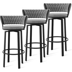 Conjunto de banquetas giratórias de 360° com altura de 1/2/3/4, banquetas de veludo com costas abertas e apoio para os pés dourado/preto, cadeiras de jantar para pub da ilha da cozinha, perna preta