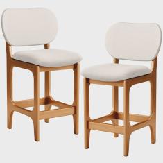 Kit 02 Banquetas Baixa Bar Cozinha E Sala De Jantar Fixa Betta L02 Imbuia Linho Cru - Lyam Decor