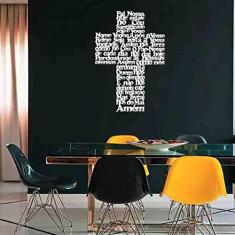 Quadro Decorativo Oração Pai Nosso em Cruz 3mm Vazado - Mdf Cor:Branco