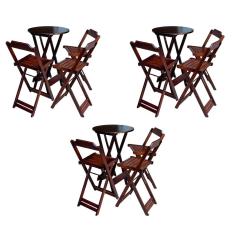 Kit 3 Jogos De Mesa Bistrô De Madeira Dobrável Com 3 Banquetas - Imbuia