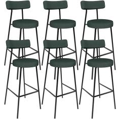 Kit 06 Banquetas Alta Cozinha Bar Sala De Jantar Em Aço Milão L02 Linho Verde Musgo - Lyam Decor