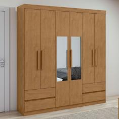 Guarda-roupa 6 Portas 4 Gavetas Zeus Com Espelho Amêndoa Clean