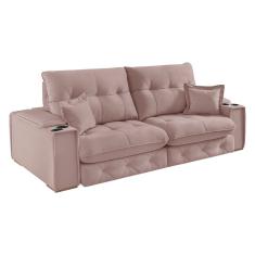 Sofá Retrátil Reclinável Com Porta Copos 210cm Istambul Yescasa Rose