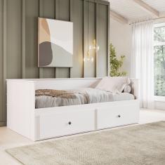 Bicama Palino 90x190cm Em Madeira Maciça Branco Lavado