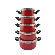 Jogo Panelas Tampa Vidro Alumínio Batido Vermelho Craqueado - CONTINEN