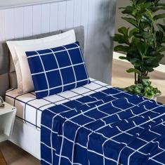 Jogo De Lençol Solteiro 3 Peças 200 Fios Estampa Grid Austin - Linda C