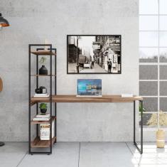 Escrivaninha com Estante Studio Nogal e Preta 146 cm