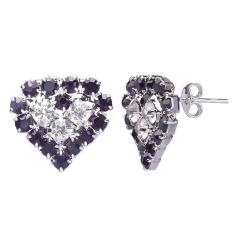 Brinco De Coração Com Cristais Roxo Folheado A Metálico