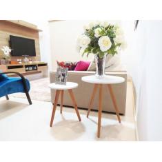 Conjunto 2 Mesas Redondas De Canto Tripé Pé Palito Para Apoio Lateral 