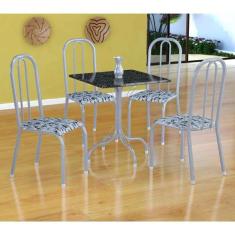 Conjunto de Mesa Malaga com 4 Cadeiras Madri Branco Prata e Branco Flo