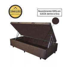 Cama Box Baú Luxo Blindado Solteirão NK Camas Suede Marrom 41x96x203