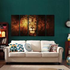 Quadro Decorativo Leão em Chamas 140x65 em tecido