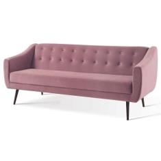 Sofá-cama 3 Lugares Retrô Mimo Botonê Daf Móveis 210 Cm Madeira Eucalipto Veludo Rosa Base Madeira