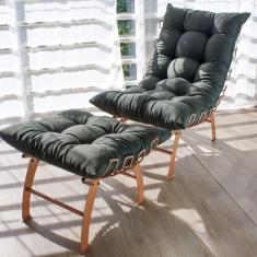 Poltrona Costela com Puff Rose Gold  Verde Militar