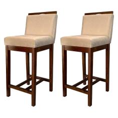 Kit 2 Banquetas Média Estofadas com Encosto Líbia Madeira Capuccino Suede CCS