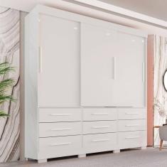 Guarda Roupa com Pés Casal 3 Portas 9 Gavetas Luana Branco