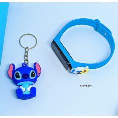 Kit Relógio Infantil Digital Led Bracelete Silicone + Chaveiro Mini Boneco 3D Emborrachado Super Heróis Lilo Stitch