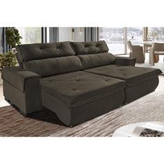 Sofá Retrátil E Reclinável 2,50m Cama Inbox Tókio Com Molas E Bordado 3d Velusoft Café