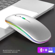 Mouse sem fio bluetooth portátil, carregamento luminoso, 2.4g, usb, ta