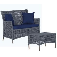 1 Sofá Área e Mesa Igapó Alumínio Pintura Marrom Corda Náutica Estofad