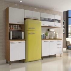 Cozinha Compacta 4 Peças Balcão com Tampo 3 Portas de Vidro Lara Espre