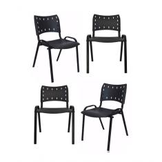 Kit 4 Cadeiras Iso Para Escola Escritório Comércio Preto Base Preto