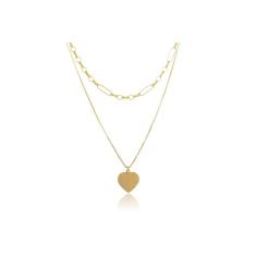 Colar Duplo Folheado Em Ouro 18K Com Coração