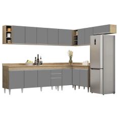 Armário De Cozinha Modulado De Canto 8 Peças Cp26 Balcão Com Tampo Castanho/cinza - Lumil