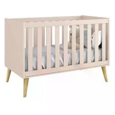 Berço Mini Cama Theo Rosa Fosco com Pés Madeira Natural - Reller Móvei