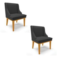 Kit 02 Cadeiras De Jantar Base Madeira Castanho Preto