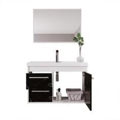 Gabinete Banheiro Em Mdf E Cuba - Potenza Preto 60Cm - Riverzza