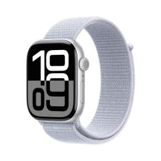 Apple Watch Series 10 GPS • Caixa prateada de alumínio – 46 mm • Pulseira loop esportiva nuvem azul