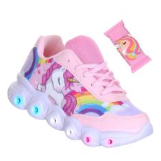 Tenis de Luzinha de Led Que Pisca Vem Com Brilho Hidratante Labial Unicornio Rosa-Feminino