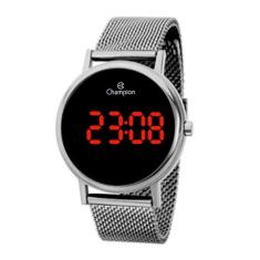 Relogio Feminino Digital Prata Led Vermelho Champion