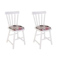 Conjunto 2 Cadeiras Estofadas Dalas Ecomóveis Branco/Floral
