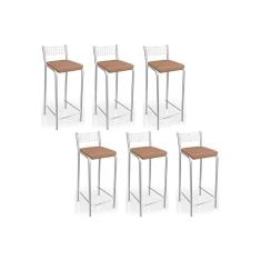 Banqueta Gênova B705 Kit 6 Un Cromada - Assento Capuccino 31 - Kappesberg