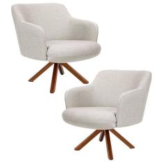 Kit 2 Poltronas Decorativas Giratórias Base Giromad Madeira Jade C-107 Linho Bege