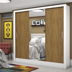 Guarda-roupa Casal 3 Portas com Espelho Santiago Plus Espresso Móveis Branco Cinamomo