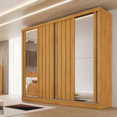 Guarda-Roupa Solteiro Galati 2 Portas 4 Gavetas com Espelho Ripado 100% Mdf Peroba - Mademarques