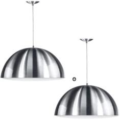 Kit 2 Lustres Pendente Meia Lua 40cm Alumínio New Escovado - MARRYLUZ