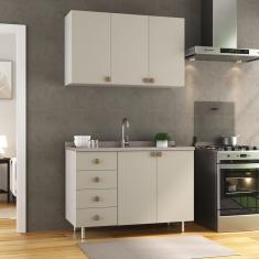 Cozinha Compacta 2 Peças 100% Mdf Bp 1 Balcão 1 Aereo Maranello Branco/Panna